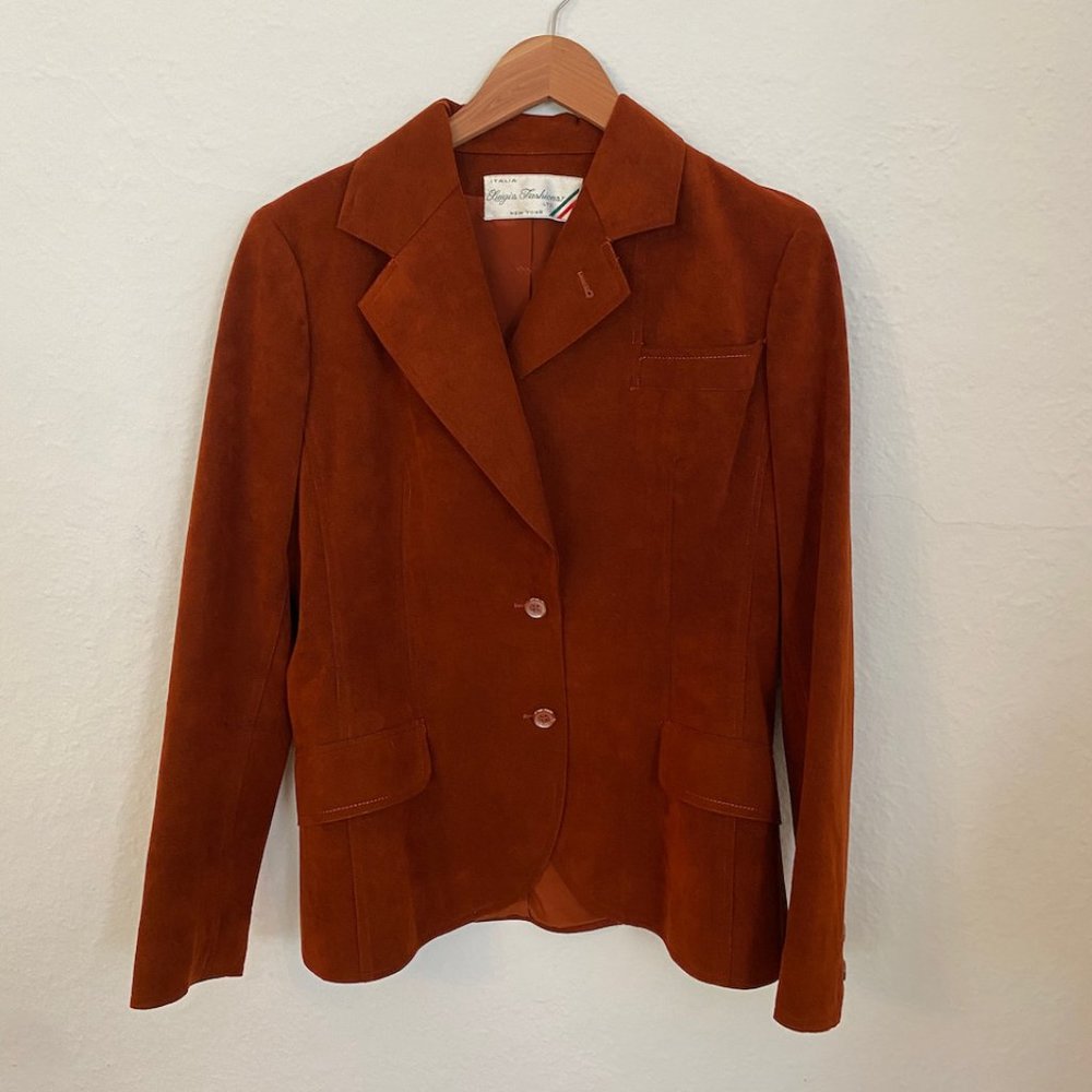 Luigi's Fashions Clay Red Vintage Suede Asymmetric Collar Blazer